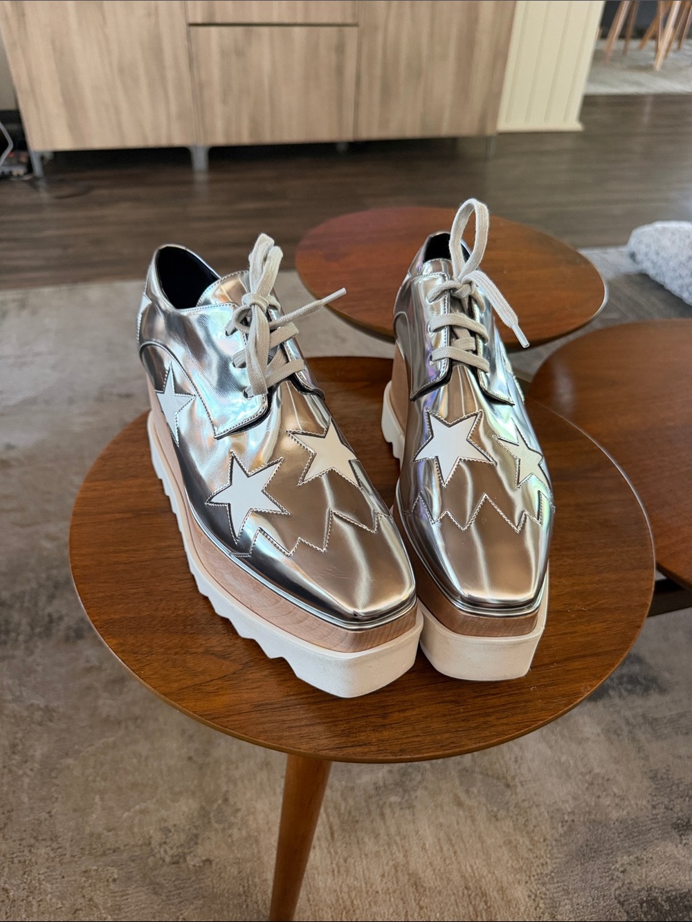 Stella McCartney ElyseMetallic Silver Star Platform Lace-Up Shoes US 10/EU 40 - Picture 2 of 8